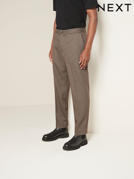 Taupe Brown Relaxed Tapered Fit Textured Smart Joggers (428352) | €10