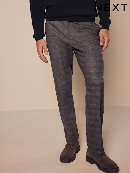 Burgundy Red Regular Fit Trimmed Check Smart Trousers (428409) | €9