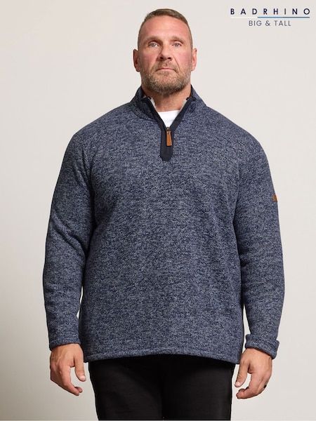 Көк - Regular Badrhino Big & Tall Sherpa Lined Quarter Zip Jumper