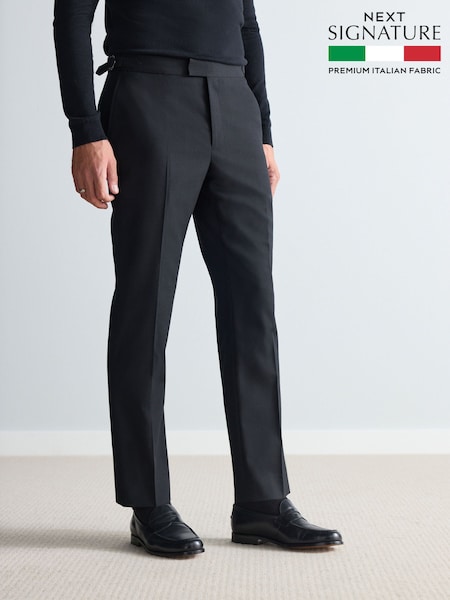 Black Adjustable Signature Textured Italian Wool Trousers (428458) | kr1 202