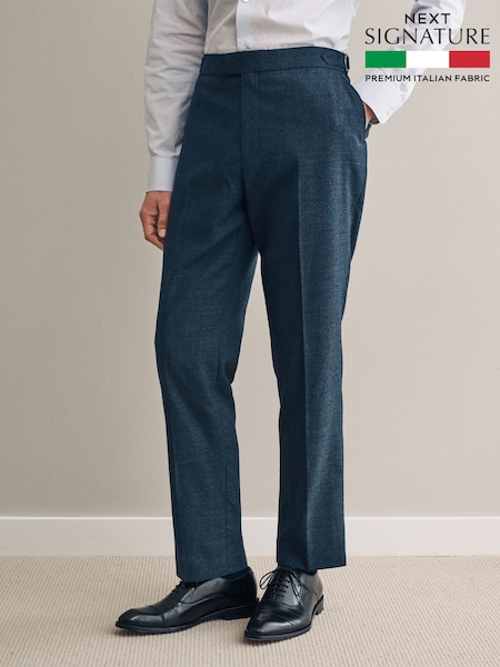 Navy Blue Signature Smart Textured Italian Wool Trousers with Side Adjusters (428468) | 490 QAR