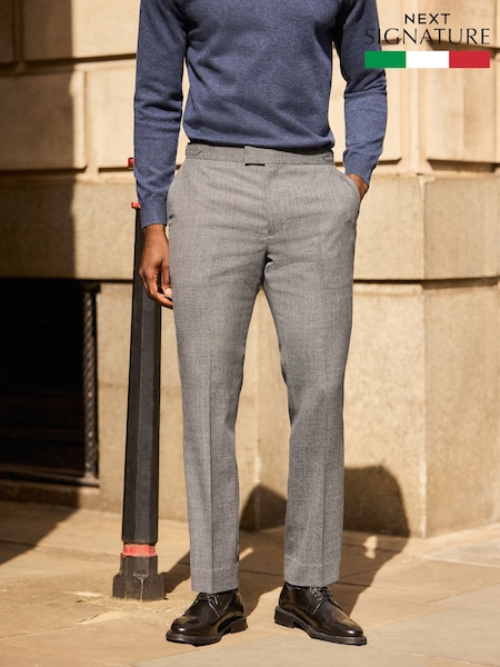 Grey Signature Smart Textured Italian Wool Trousers with Side Adjusters (428471) | 490 QAR