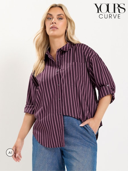 Red - Yours Curve Stripe Shirt