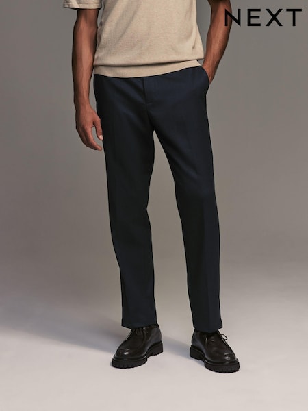 Navy Blue Regular Fit Smart Trousers With Wool (428501) | €56
