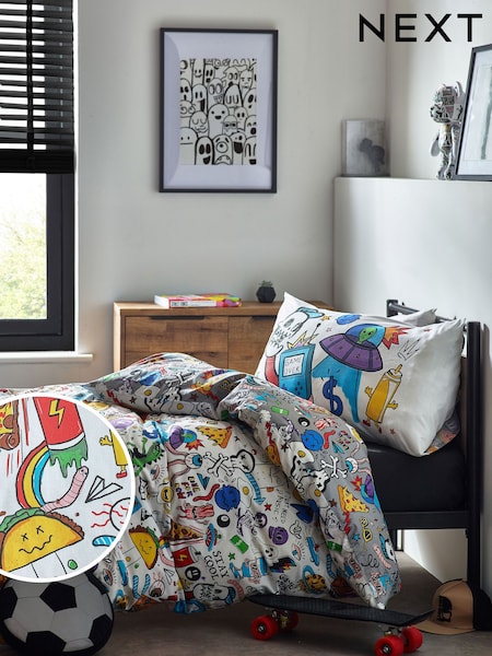 Multi Graffiti Doodle Duvet Cover and Pillowcase Set (428522) | $27 - $37