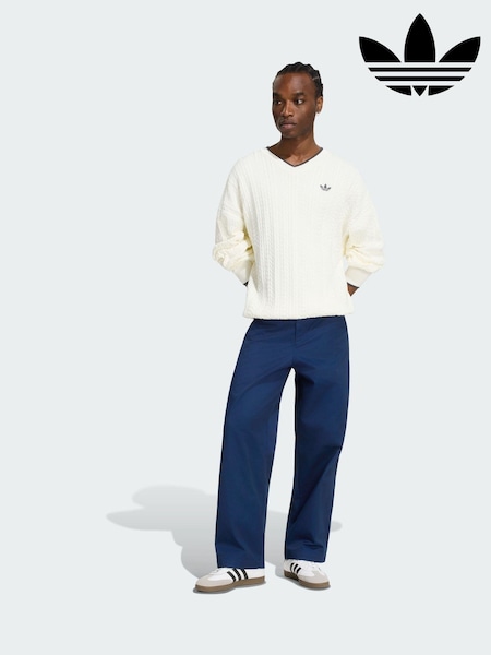 White - Regular Adidas Originals Cable Knit Crew Neck Sweatshirt