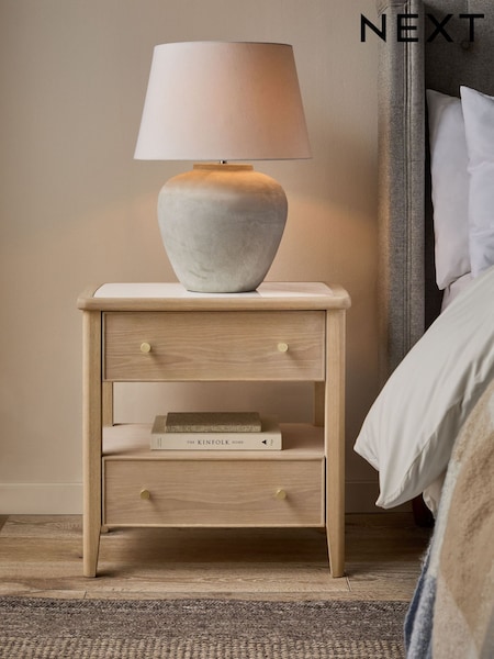 Light Natural Clementine Oak Veneer 2 Drawer Wide Bedside Table (428925) | €460
