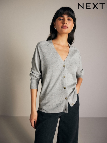 Harmaa - Print Soft Touch Button Up Knitted Cardigan (429009) | €28