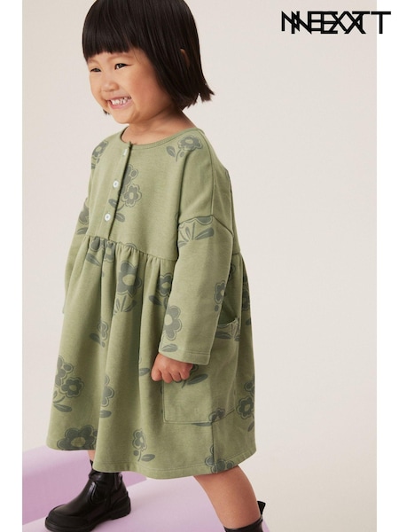 Green Floral Button Front Sweat Dress (3mths-7yrs) (429066) | €6.50 - €7.50