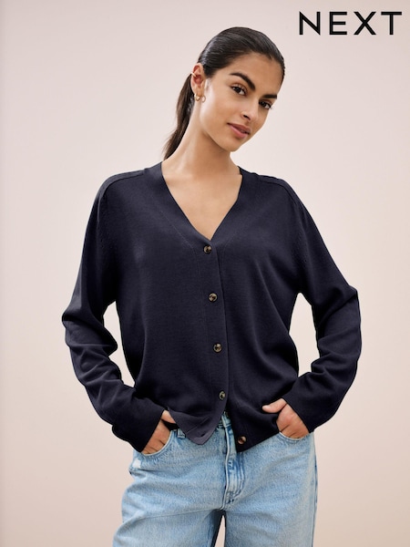 Темно-синий - Print Soft Touch Button Up Knitted Cardigan (429122) | €22