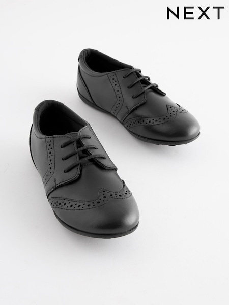 Black Matt Wide Fit (G) School Leather Lace-Up Brogues (429151) | €16 - €20