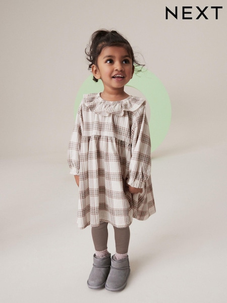Cream Long Sleeve Collar 100% Cotton Dress and Leggings Set (3mths-7yrs) (429303) | AED53 - AED67