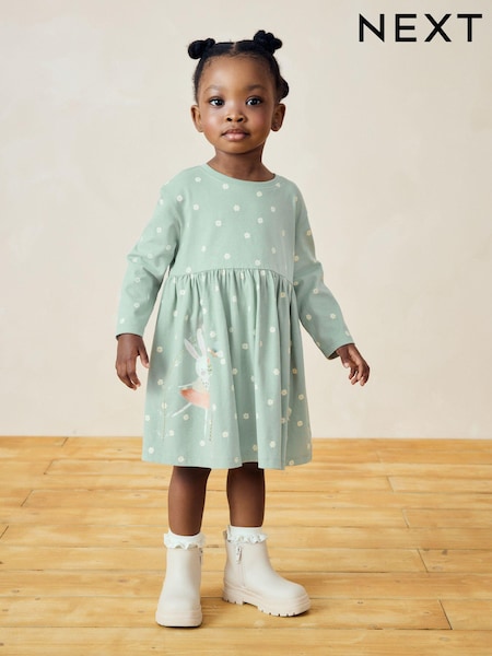 Pale Blue Character 100% Cotton Long Sleeve Jersey Dress (3mths-7yrs) (429489) | €6 - €7