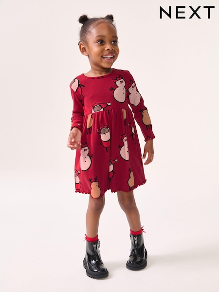 Red Long Sleeve Jersey Christmas Dress (3mths-7yrs) (429548) | €7 - €9