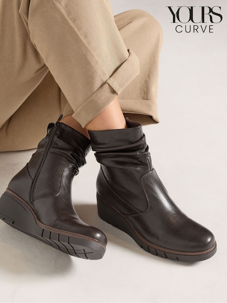 Brown - Yours Curve Faux Leather Wedge Boots
