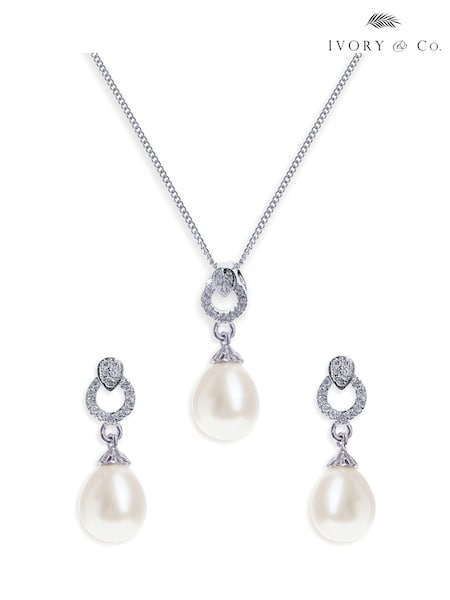 Ivory & Co Rhodium Stockholm And Pearl Circle Drop Set (429806) | €86