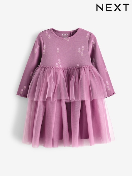 Purple Long Sleeve Mesh Dress (3mths-7yrs) (429819) | €8 - €9