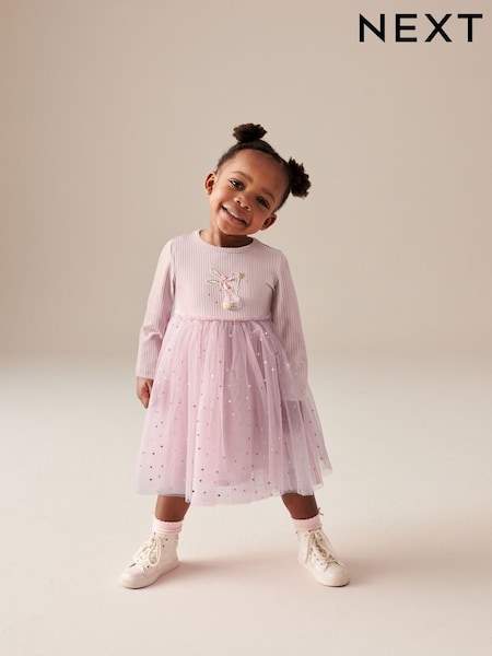 Pink Bunny Long Sleeve Mesh Dress (3mths-7yrs) (429847) | 51 QAR - 65 QAR