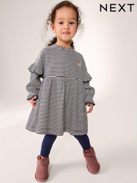 Navy/White Long Sleeve Dress and Leggings (3mths-7yrs) (429907) | AED35 - AED42