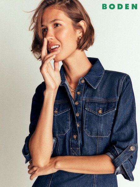 Blue - Boden Fleur Denim Short Dress
