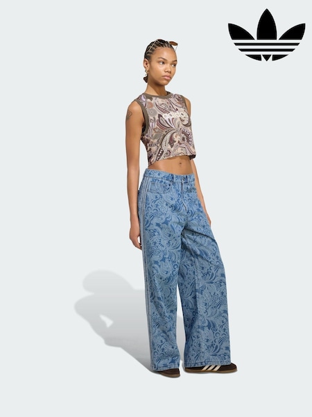 Blue - Adidas Originals Liberty London Firebird Mid Rise Straight Denim Joggers