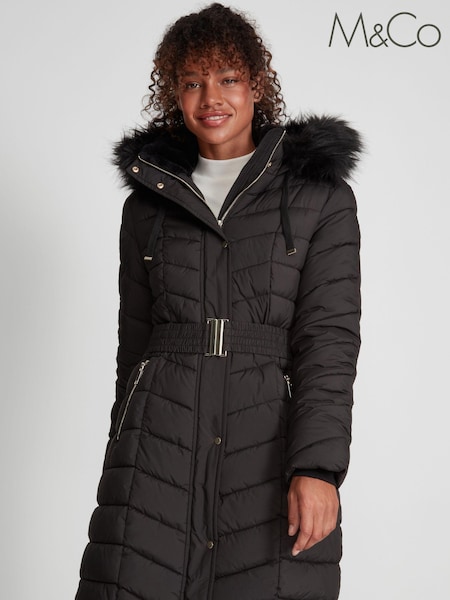M&Co Black Longline Puffer Coat (42M499) | €56