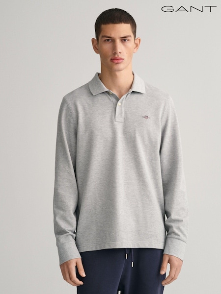 Gri melanj - GANT Croială clasică 100% Cotton Shield Mânecă lungă Tricouri polo (430184) | 396 LEI