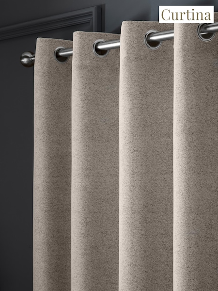 Curtina Velvet Chenille Dimout Pair Of Eyelet Curtains