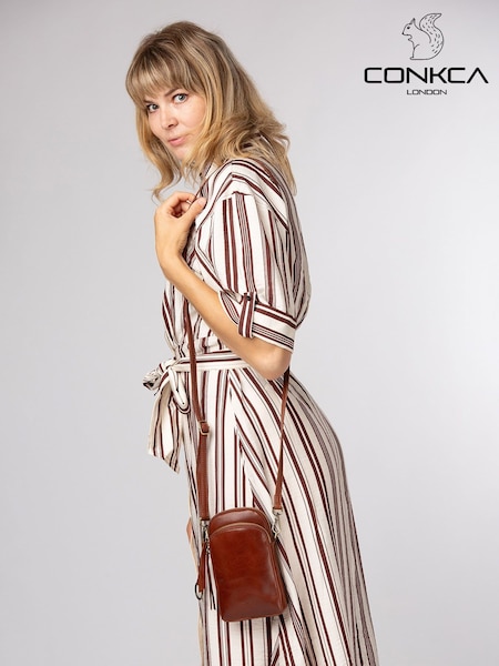 Brown - Conkca 'raven' Leather Cross-body Phone Bag