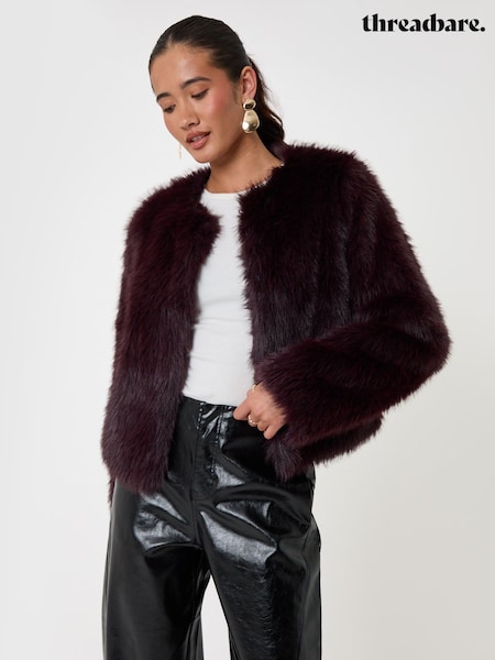 Пурпурный - Threadbare Collarless Faux Fur Jacket