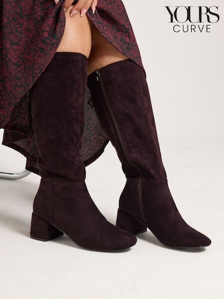 Brown - Yours Curve Almond Toe Block Heel Boots