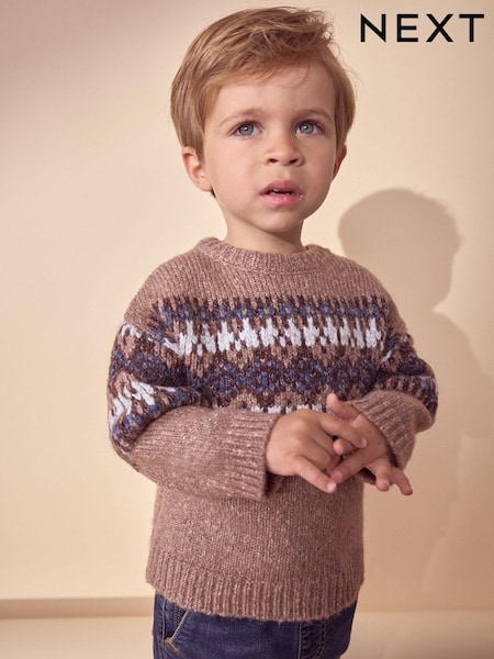 Neutral Fairisle Fairisle Pattern Crew Neck Knitted Jumper (3mths-7yrs) (430608) | €16 - €18