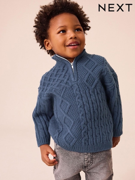 Laivasto Sininen - Cable Knit Zip Neck Jumper (3mths-7yrs) (430613) | €25 - €31