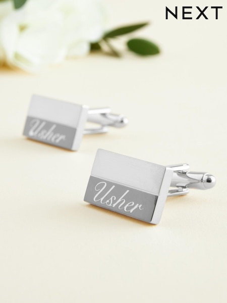 Silver Tone Usher Engraved Wedding Cufflinks (430765) | €5