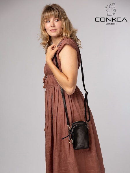 Black - Conkca 'raven' Leather Cross-body Phone Bag