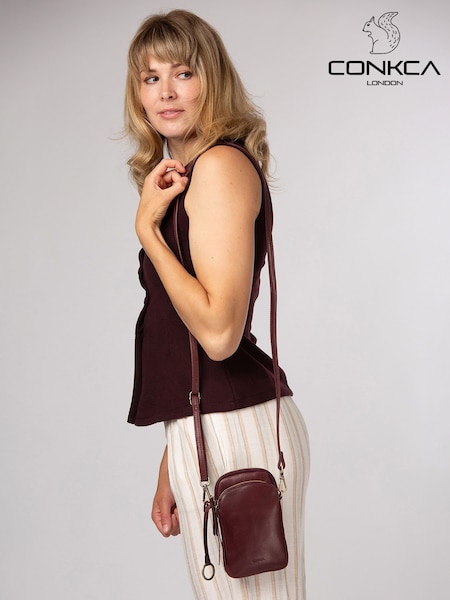 Purple - Conkca 'raven' Leather Cross-body Phone Bag