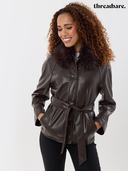 Marrón - Threadbare Faux Fur Collar Shacket