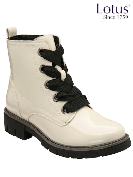 Lotus White Patent Lace-Up Ankle Boots (431622) | ₪327