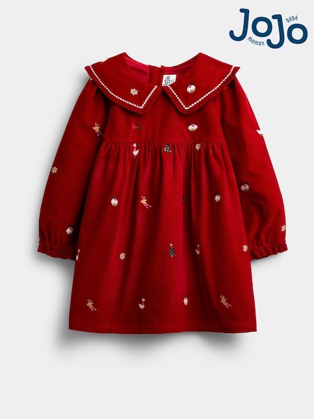 Red Christmas - Jojo Maman Bébé Embroidered Cord Dress