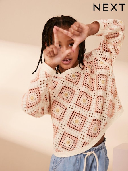 Peach Pink Crochet Jumper (3-16yrs) (431714) | €13 - €17.50