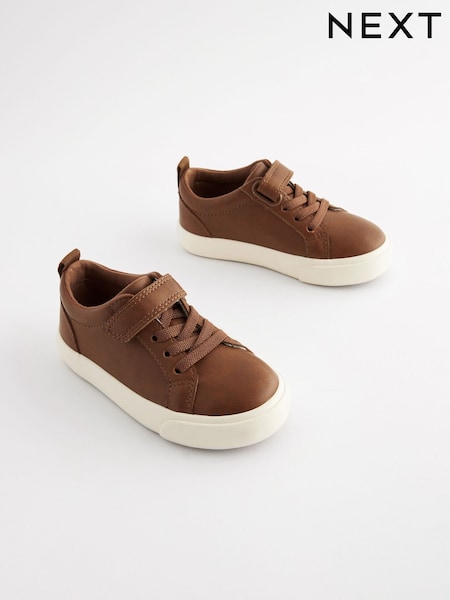 Tan Brown Wide Fit (G) Touch Fastening Elastic Lace Trainers (431811) | kr251 - kr317