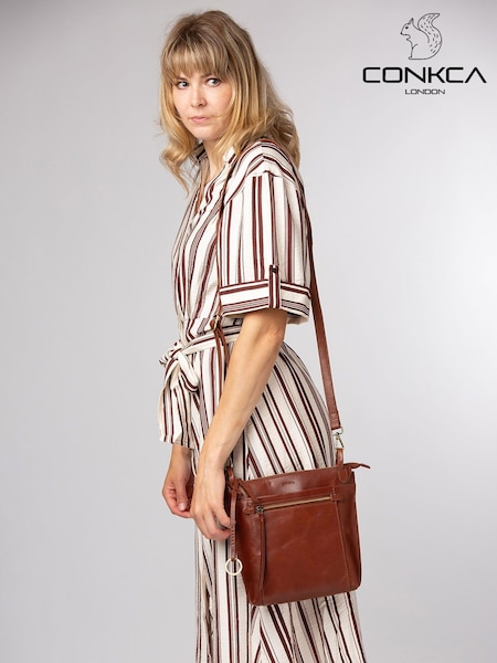 Brown - Conkca Swan Leather Shoulder Bag