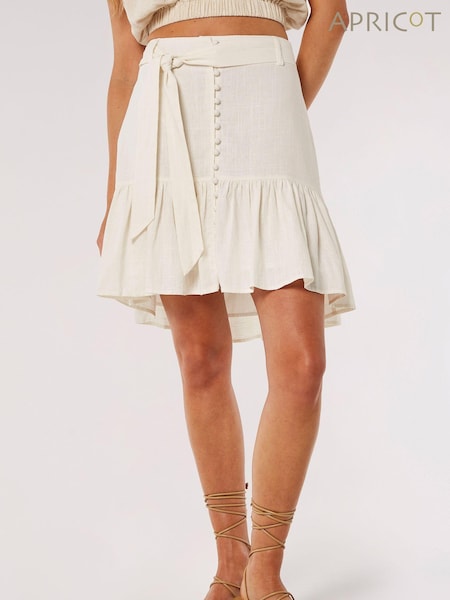 Apricot Cream Button Tier Mini Tie Skirt With Linen (432181) | €26