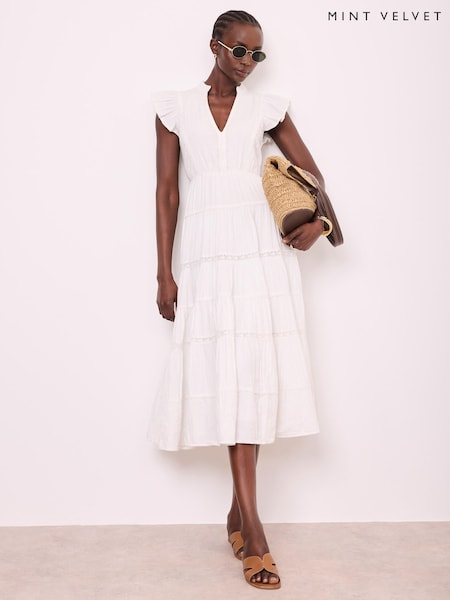 White - Mint Velvet Cotton Tiered Maxi Dress