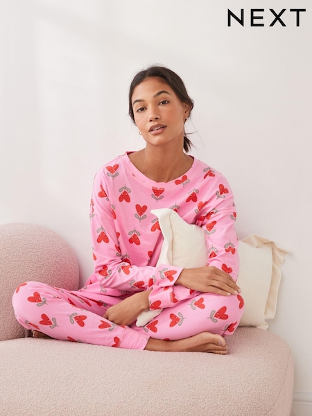 Pink Heart 100% Cotton Long Sleeve Pyjamas (432553) | 58 QAR
