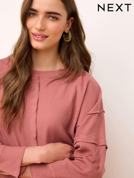 Rose Pink Seam Detail Waffle 100% Cotton Top (432891) | €21