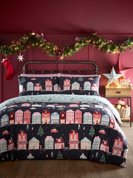 Fusion Christmas Houses Duvet Cover & Pillowcase Set