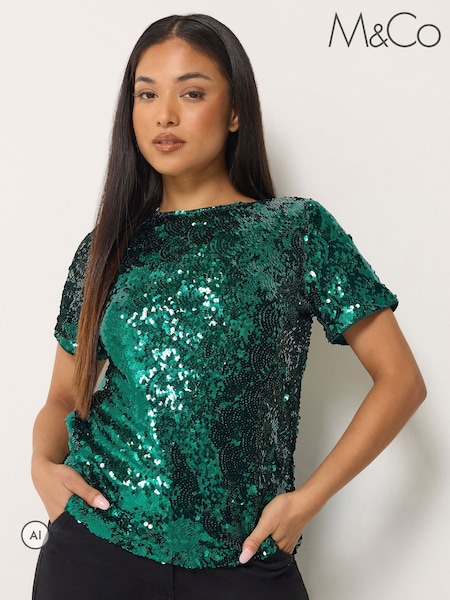 Жасыл - M&co Petite Layered Sequin Top