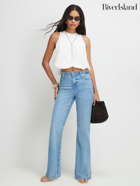 Blue - River Island Mid Rise Classic Relaxed Flare Leg Jeans