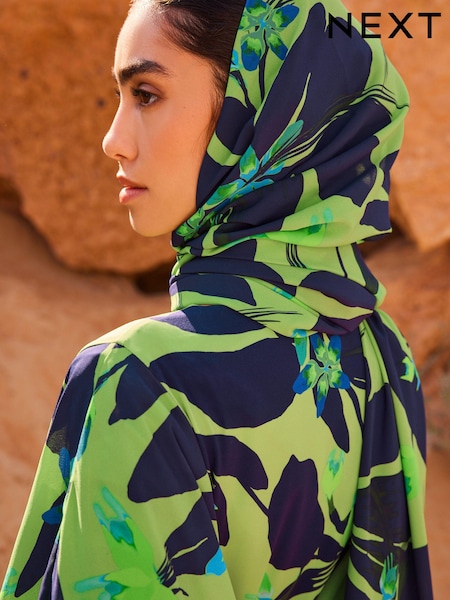 أخضر زاهي زهور - Co-ord Chiffon Head Scarf (433739) | ‏24 د.إ.‏